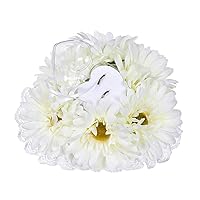 New Heart Shape Wedding Ring Pillow White Elegant Sunflower and Rhinestone Decoration Ring Cushion Bearer Box Jewery Case with Ribbon Bowknot Ceremony Supplies Gift, RR611