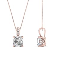 0.75 Ct Asscher Cut White CZ Diamond Pendant for Women's In 14K Rose Gold Plated 18
