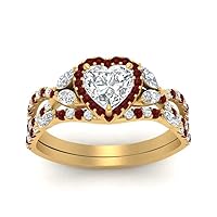 Choose Your Gemstone 14k Yellow Gold Plated Heart Shape Wedding Ring Fashion Jewelry Promise Gift Casual Wear Party Wear Daily Wear Office Wear Heart Halo Bridal Ring Set : US Size 4 to 12