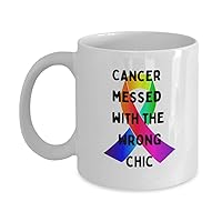 Cancer Messed With The Wrong Chic Mug Breast Cancer Gifts for Women Ovarian Cancer Ribbon Awareness Chemotherapy Support Survivors Coffee Cup