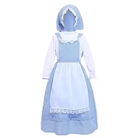 Dressy Daisy Pioneer Colonial Prairie Blue Gingham Dress Costume with Apron and Bonnet for Toddler Little Girls Size 3T to 12