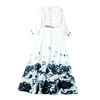 Spring Floral Print Long Dresses for Women Elegant Ladies White Party Holiday Dresses Aline Casual