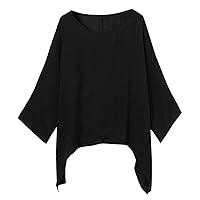 Oversized T Shirts for Women Plus Size Cotton Linen Shirts Summer Batwing Short Sleeve Tops Solid Loose Basic Blouses Black