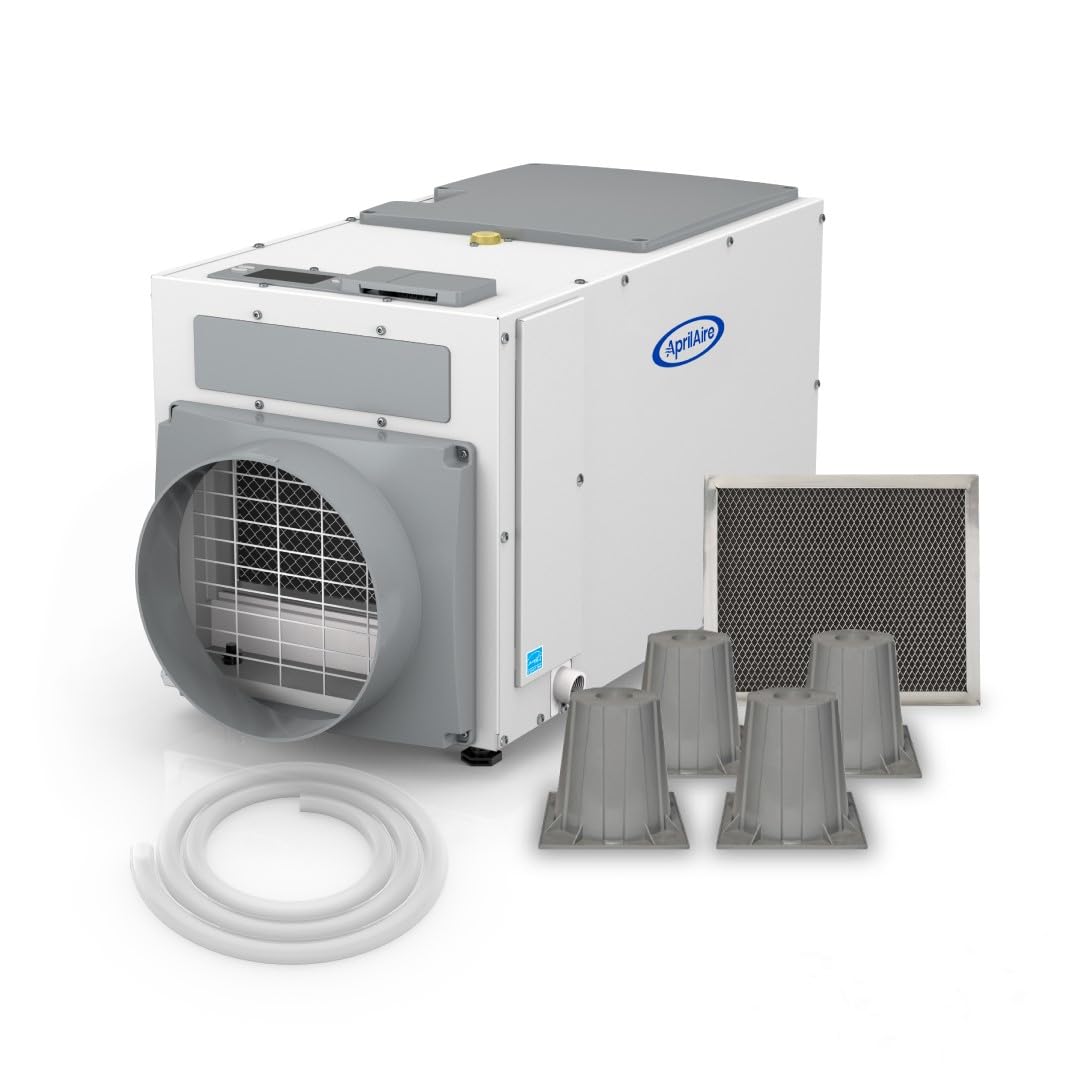 Aprilaire E080 Dehumidifier Pro Bundle - 80 Pint - Whole Home Dehumidifier for Crawl Spaces, Basements, Commercial up to 4,400 sq. ft. - Extra Free Filter, Drain Hose & Dehumidifier Risers