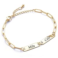 MignonandMignon Multiple Name Charm Bracelet for Friendship Mother's Day Gift Couples Names Custom Engraved Personalized -P-1BR-W