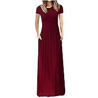 Women Short Sleeve Loose Plain Casual Long Maxi Dresses with Pockets, Loose Beach Sun Dresses for Womens 2023 Trendy