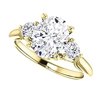Moissanite Ring 14K Solid Yellow Gold Handmade Engagement Ring 3 CT Oval Cut Moissanite Diamond Three Stone Wedding/Bridal Rings for Women/Her Propose Ring