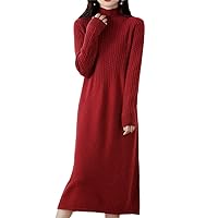 Cashmere Knitted Dress for Women, Autumn Winter Female O-Neck Long Style Jumpers Dresses