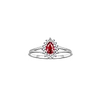 14K White Gold Halo Ring: Diamonds & 6X4MM Pear-Shaped Gemstone - Women's Jewelry - Elegant Diamond Ring Sizes 5-10