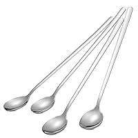 Briout 9 Inches Long Handle Spoon, 4 Pieces Iced Coffee Spoons, Ice Cream Tea Spoons, Premium 18/8 Stainless Steel Cocktail Stirring Spoons for Mixing Milkshake Cold Drink