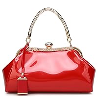 Women Retro Top Handle Handbag Kiss Lock Shoulder Bag Clutch Purse with Adjustable Strap Evening Crossbody Wallet