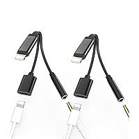 Lightning to 3.5mm Headphone Adapter Compatible for Iphone 7 8 X XR XS 13 12 11 Pro Max Plus(2pack)AUX Dongle Power Charging Audio Jack Converter 2 in 1 Charge Music Splitter Cord Apple MFI Certified