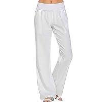 SNKSDGM Women Cotton Linen Summer Palazzo Pant Flowy Wide Leg Boho Pants Elastic High Waisted Yoga Trousers with Pocket