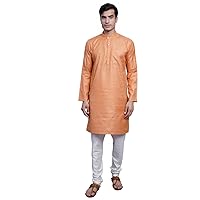 WINTAGE Men's Banarasi Art Silk Cotton Blend Festive and Casual Long Indian Kurta Comfy Sleepset Top