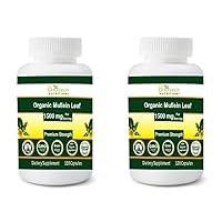 Organic Mullein Leaf 1500 mg Serving 120 Vegetable Capsules Made in USA (Pack of 2)