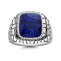 2.0Ctw Cushion Cut Sapphire Simulated Diamond Halo Men's Ring 14K White Gold Plated