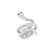 Emerald Round 2.00mm Snake Cobra Stackable Ring | 925 Sterling Silver With Rhodium Plated | Women Wrap Rings Cobra Snake Ring
