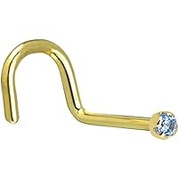 Body Candy Solid 14k Yellow Gold 1.5mm Genuine Topaz Right Nose Stud Screw 20 Gauge 1/4