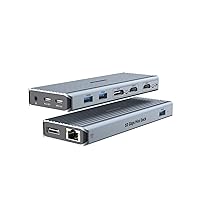 11 in 1 Docking Station, USB C Hub with Multi Display for D-ell, Hua-wei, Le-novo - Includes 2 C to C and C to A Cables, 2 * 4K HDMI, 2 * 4K DP, 3 * 10Gbps USB-A, Ethernet, PD, 3.5MM Jack