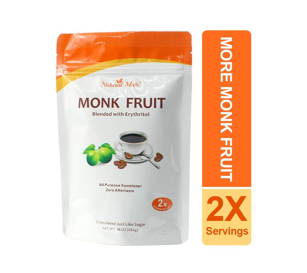 Monk Fruit Zero Calorie Sweetener (2x Sugar Sweet, Original), 16 oz - Granular Powder Blended with Erythritol - Sweet Natural Alternative to Xylito...