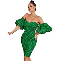 Dresses for Women - Off Shoulder Puff Sleeve Bodycon Dress