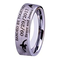 Customizable for Wedding Date and The Names of Groom and Bride - Hunting Ducks Design and Matted Finished Tungsten Carbide Ring
