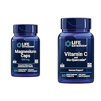 Life Extension Magnesium Caps 500mg, Vitamin C 1000mg with Bio-Quercetin Phytosome - Heart, Bone, Immune Health - 200 Vegetarian Capsules