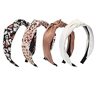 4Pcs Headbands for Women,Floral Pattern Knotted Wide Headbands Cross Knot Hair Bands Vintage Hairband Turban Hoops Twist Headbands Accessories,Style 5