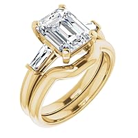Petite Three Stone Vine Moissanite Diamond Ring Set, 1 CT Emerald Moissanite Engagement Ring Set, Wedding Ring Set, Bridal Ring, Promise/Anniversary Rings for Wife, Statement Ring