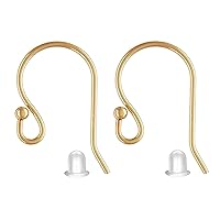 BEADNOVA Earring Hooks 14k Gold Filled Ball Dot Ear Wire with Rubber Earring Backs Earwire for Jewelry Making Earring Supplies (4pcs Ear Wire and 4pcs Earring Backs, Total 8pcs)
