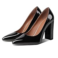 PAUVADAY Chunky Heels Pumps for Women Closed Pointed Toe High Heel Slip On Block Heels Dress Office Shoes