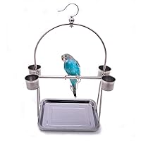 Bird Platform Playground Stainless Steel Perch Gym Stand with Food Bowls for Parrot Macaw African Grey Budgies Parakeet Conure Cage Exercise Toy (L)