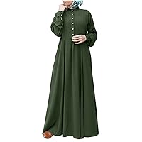Women's Turtleneck Shirt Dresses Plus Size Loose Waist Kaftan Dress Button up Long Sleeves Muslim Long Prayer Dress