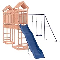 vidaXL Swing Set, Outdoor Backyard Wooden Playset Playground Equipment with Slide, Playground Set for Kids Age 3-8 Years, Solid Wood Douglas