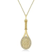 14k Gold Diamond Accented Tennis Racket Pendant Necklace (0.48ct)