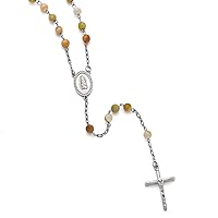 Stainless Steel Polished Agate Rosary Necklace 31 Inch Measures 23.5mm Wide Jewelry for Women