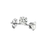 14K White Gold 4mm Cubic Zirconia Stud Earrings Cartilage Nose Studs Women 4 prong 0.5 ct/pr