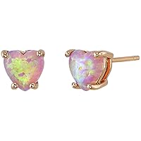Peora Solid 14K Rose Gold Created Pink Opal Heart Stud Earrings for Women, Classic Solitaire Studs, 6mm, 1 Carat total, Friction Back