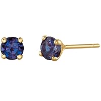 Peora Solid 14K Gold 4mm Round Created Alexandrite Solitaire Stud Earrings for Women, Hypoallergenic Color Changing 0.50 Carat total AAA Grade, June Birthstone, Friction Backs