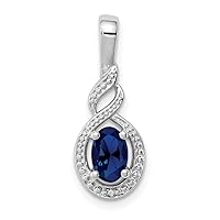 925 Sterling Silver Polished Open back Created Sapphire and Diamond Pendant Necklace Measures 13x7mm Wide Jewelry for Women
