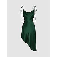 Dresses for Women Cowl Neck Asymmetrical Hem Cami Dress (Color : Dark Green, Size : X-Small)