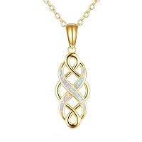 14k Gold Celtic Jewelry for Women Irish Celtic Knot Opal Pendant Necklace Infinity Love Jewelry 18