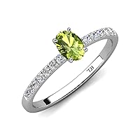 Oval Peridot & Round Diamond 1 1/4 ctw Tiger Claw Set Four Prong Women Engagement Ring 10K Gold