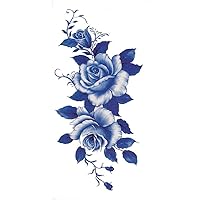 5 pcs Blue And White Porcelain Rose Temporary Tattoo Waterproof Female Long-Lasting Scar Cover Stickers Photo Photo Tattoo Stickers