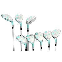 Seafoam Teal Senior Ladies Golf Hybrids Irons Set New Senior Women Best All True Hybrid Ultra Light Weight Forgiving Woman Complete Package Includes 4 5 6 7 8 9 PW SW All Lady Flex Utility Clubs
