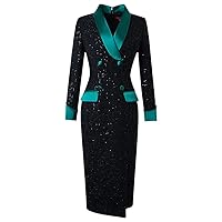 Elegant Women Sequined Tweed Woolen Midi Office Dress Autumn Winter Clothes Long Sleeve Straight Party Dresses