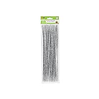 Krafty Kids GC025D, Tinsel Chenille Stems, Glitter Pipe Cleaners, 6mm by 12in, Silver, 1/4