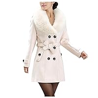 RMXEi Womens Winter Lapel Wool Coat Trench Jacket Long Sleeve Overcoat Outwear