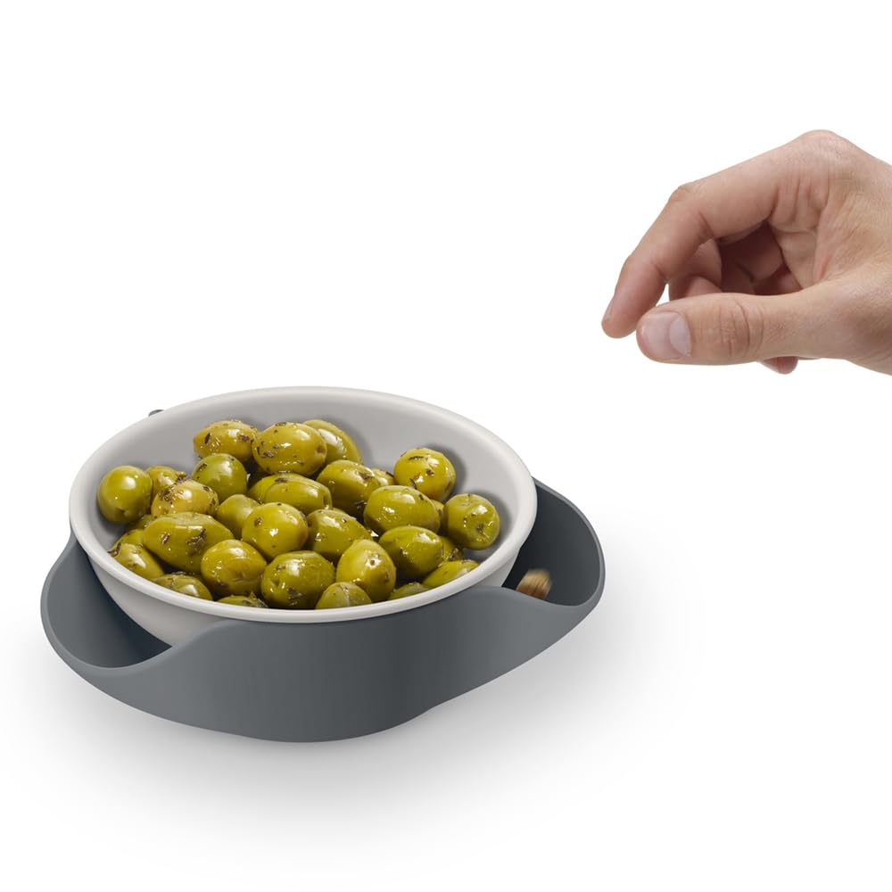 Joseph Joseph Double Dish Pistachio and Snack Serving Bowl, Gray with Food Waste Compartment- Grey