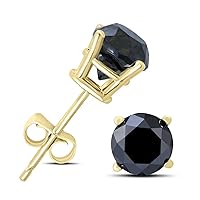 Round Black Diamond Solitaire Stud Earrings in 10K Yellow Gold